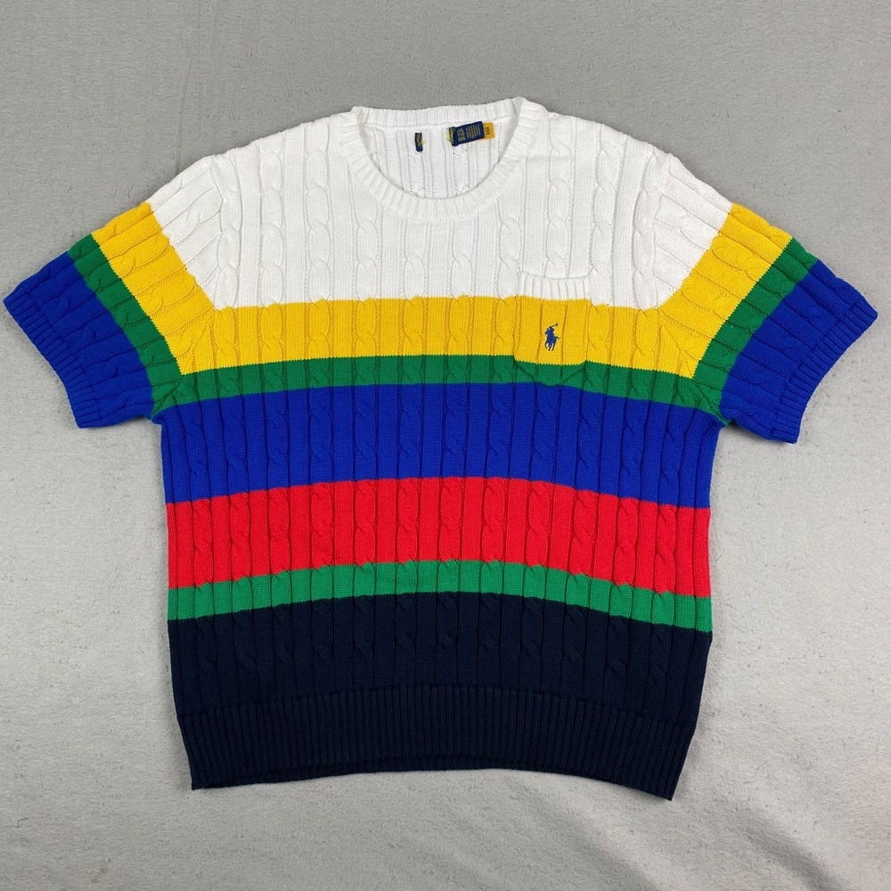 Polo Ralph Lauren Womens Cable Knit pocket Sweater 2XL colorful Preppy pony
